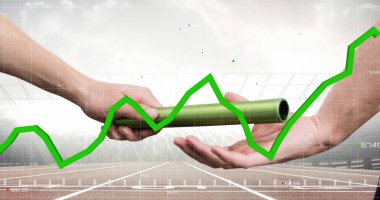 Ağ üzerinde hareket eden yeşil grafikler, beyzbol sopasını spor sahasına karşı uzatıyor. Spor yarışması ve turnuva konsepti