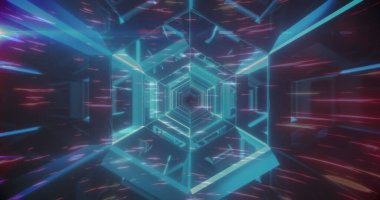 Dijital tünelde ışık izleri. küresel veri işleme, bağlantılar ve dijital arayüz konsepti dijital olarak oluşturulmuş resim.