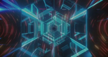 Dijital tünelde ışık izleri. küresel veri işleme, bağlantılar ve dijital arayüz konsepti dijital olarak oluşturulmuş resim.