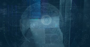 Küresel görüntü, çevrimiçi güvenlik kilidi ve bilgisayar sunucularında veri işleme. küresel hesaplama, dijital arayüz ve dijital olarak oluşturulmuş görüntü veri işleme kavramı.