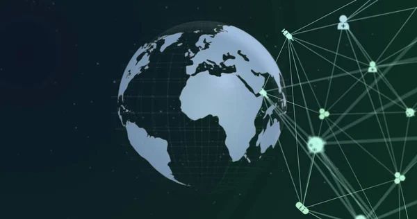 Bild Media Ikoner Och Glob Svart Bakgrund Globalt Affärs Och — Stockfoto