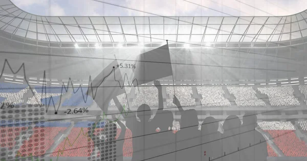 Statistische Datenverarbeitung Gegen Silhouette Von Jubelnden Fans Und Sportstadion Hintergrund — Stockfoto