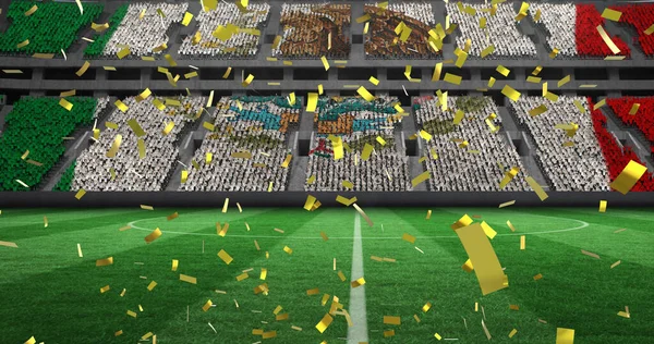Image Confettis Tombant Sur Drapeau Mexicain Dans Stade Sport Vide — Photo
