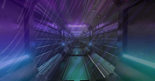 Afbeelding Van Lichtpaden Digitale Tunnel Mondiaal Concept Voor Gegevensverwerking Verbindingen — Stockfoto