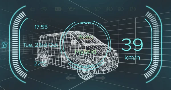 Obraz Prędkościomierza Gps Stanu Naładowania Hybrydowym Interfejsie Van Ponad Model — Zdjęcie stockowe