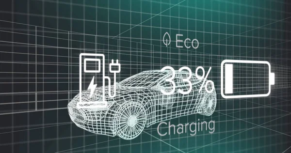 电动汽车接口充电状态数据图像 3D以上车型 运输和技术 工程设计和数字界面概念 — 图库照片