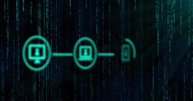 Siyah arkaplan üzerinde veri işleme animasyonu. dijital arayüz ve veri işleme kavramı dijital olarak oluşturuldu.