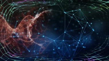 Siyah arka planda veri işleme ve beyin animasyonu. küresel bilim ve dijital arayüz kavramı dijital olarak oluşturulmuş video.