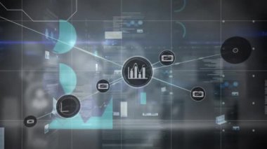 Siyah arkaplan üzerinde veri işleme animasyonu. dijital arayüz ve veri işleme kavramı dijital olarak oluşturuldu.