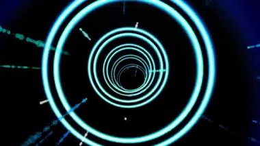 Veri işleme ve siyah arkaplan üzerindeki dairelerin animasyonu. dijital arayüz ve veri işleme kavramı dijital olarak oluşturuldu.