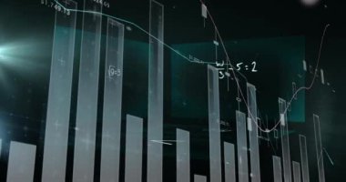 Finansal veri işleme ve matematiksel denklemlerin siyah arkaplan üzerine animasyonu. küresel iş, finans ve dijital arayüz kavramı dijital olarak oluşturulmuş video.