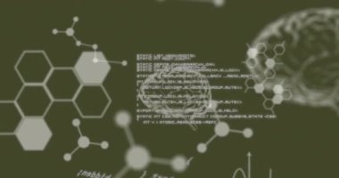 Siyah arka planda veri işleme ve beyin animasyonu. küresel bilim ve dijital arayüz kavramı dijital olarak oluşturulmuş video.