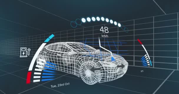 Animace Tachometru Nad Projektem Elektromobilu Námořním Pozadí Elektromobily Zelená Energie — Stock video