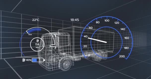 Animação Velocímetro Sobre Projeto Caminhão Elétrico Fundo Marinha Carro Elétrico — Vídeo de Stock