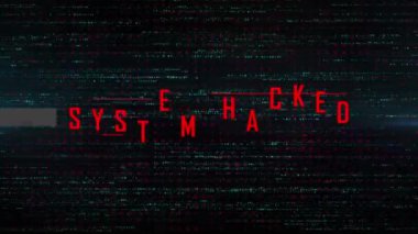 Veri işleme ve sistem animasyonu siyah arkaplandaki metni hackledi. küresel teknoloji ve dijital arayüz kavramı dijital olarak oluşturulmuş video.