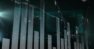 Finansal veri işleme ve matematiksel denklemlerin siyah arkaplan üzerine animasyonu. küresel iş, finans ve dijital arayüz kavramı dijital olarak oluşturulmuş video.