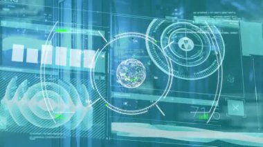 Bilgisayar sunucuları üzerinden bağlantı ağının animasyonu. küresel ağlar, hesaplama, veri işleme ve dijital arayüz kavramı dijital olarak oluşturuldu.