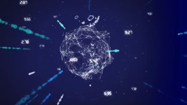 Mavi arkaplanda veri işleme animasyonu. dijital arayüz ve veri işleme kavramı dijital olarak oluşturuldu.