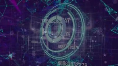 Kapsam taraması ve veri işleme üzerine düşen kar animasyonu. küresel teknoloji, veri işleme ve dijital arayüz kavramı dijital olarak oluşturulmuş video.