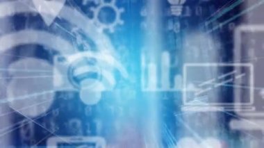 Mavi arkaplanda veri işleme animasyonu. dijital arayüz ve veri işleme kavramı dijital olarak oluşturuldu.