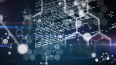 Siyah arka planda veri işleme ve DNA iplikçiklerinin animasyonu. küresel bilim ve dijital arayüz kavramı dijital olarak oluşturulmuş video.