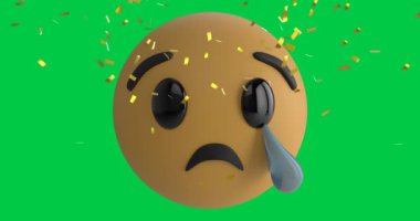 Yeşil arka planda emoji ikonu üzerine konfeti animasyonu. küresel sosyal medya ve dijital arayüz konsepti dijital olarak oluşturulmuş video.