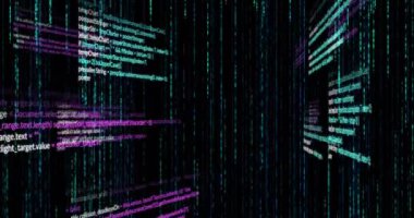 Siyah arkaplan üzerinde veri işleme animasyonu. dijital arayüz ve veri işleme kavramı dijital olarak oluşturuldu.