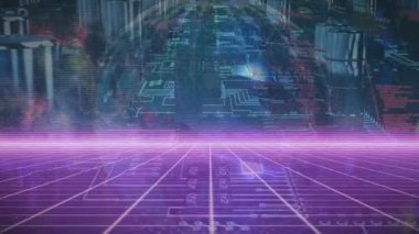 Şehir ve dünya üzerindeki ışık yollarının ve veri işlemenin animasyonu. küresel teknoloji, bağlantılar ve dijital arayüz konsepti dijital olarak oluşturulmuş video.