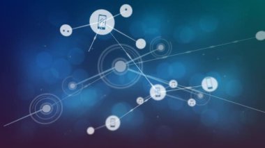 Mavi arkaplanda veri işleme animasyonu. dijital arayüz ve veri işleme kavramı dijital olarak oluşturuldu.