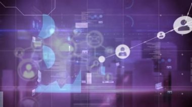 Mavi arkaplanda veri işleme animasyonu. dijital arayüz ve veri işleme kavramı dijital olarak oluşturuldu.