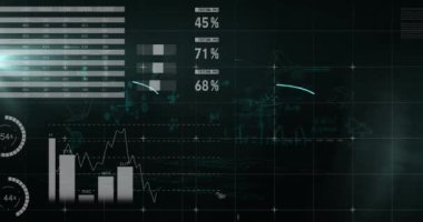 Siyah arkaplanda veri işleme ve şekillerin animasyonu. küresel bilim ve dijital arayüz kavramı dijital olarak oluşturulmuş video.
