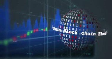 Siyah arkaplanda veri işleme ve küre animasyonu. küresel teknoloji ve dijital arayüz kavramı dijital olarak oluşturulmuş video.