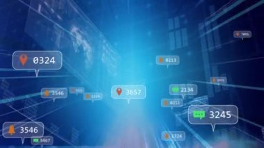 Mavi arkaplanda veri işleme animasyonu. dijital arayüz ve veri işleme kavramı dijital olarak oluşturuldu.