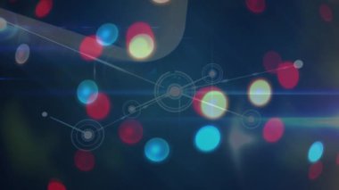 Siyah arkaplandaki bağlantı ağı üzerinden ışık noktalarının animasyonu. küresel teknoloji, bağlantılar ve dijital arayüz konsepti dijital olarak oluşturulmuş video.