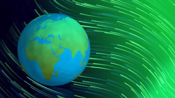 Animation Globe Light Trails Green Background Light Pattern Movement Concept — Stock Video