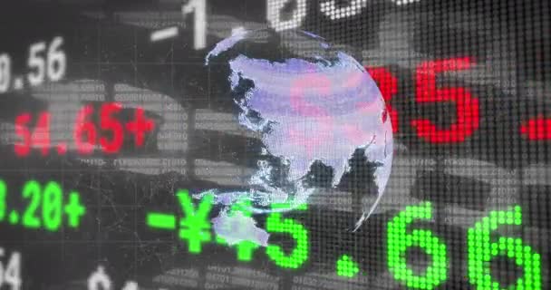 Animation Stock Market Globe Data Processing Black Background Technology Computing — ストック動画