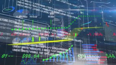 Mavi arkaplanda veri işleme animasyonu. dijital arayüz ve veri işleme kavramı dijital olarak oluşturuldu.