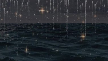 Deniz ve veri işleme üzerindeki yıldızların animasyonu. küresel teknoloji, veri işleme ve dijital arayüz kavramı dijital olarak oluşturulmuş video.