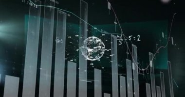 Finansal veri işleme ve matematiksel denklemlerin siyah arkaplan üzerine animasyonu. küresel iş, finans ve dijital arayüz kavramı dijital olarak oluşturulmuş video.