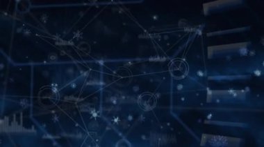 Bağlantılar ve veri işleme ağının üzerine düşen karın animasyonu. küresel teknoloji, veri işleme ve dijital arayüz kavramı dijital olarak oluşturulmuş video.