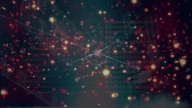 Siyah arkaplanda bağlantı ağı ve veri işleme ağı üzerinden ışık noktalarının animasyonu. küresel teknoloji, bağlantılar ve dijital arayüz konsepti dijital olarak oluşturulmuş video.