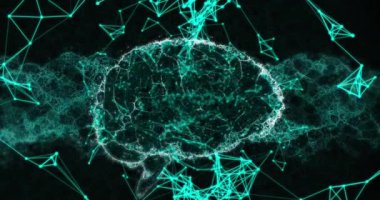 Siyah arka planda veri işleme ve beyin animasyonu. küresel bilim ve dijital arayüz kavramı dijital olarak oluşturulmuş video.