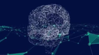 Siyah arka planda veri işleme ve beyin animasyonu. küresel bilim ve dijital arayüz kavramı dijital olarak oluşturulmuş video.