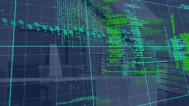 Bina üzerinde veri işleme animasyonu. dijital arayüz ve veri işleme kavramı dijital olarak oluşturuldu.