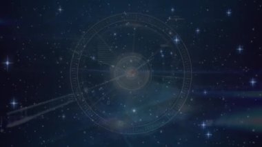 Bağlantılar ve veri işleme ağı üzerinden yıldızların canlandırılması. küresel teknoloji, veri işleme ve dijital arayüz kavramı dijital olarak oluşturulmuş video.