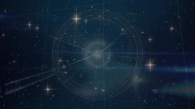Bağlantılar ve veri işleme ağı üzerinden yıldızların canlandırılması. küresel teknoloji, veri işleme ve dijital arayüz kavramı dijital olarak oluşturulmuş video.