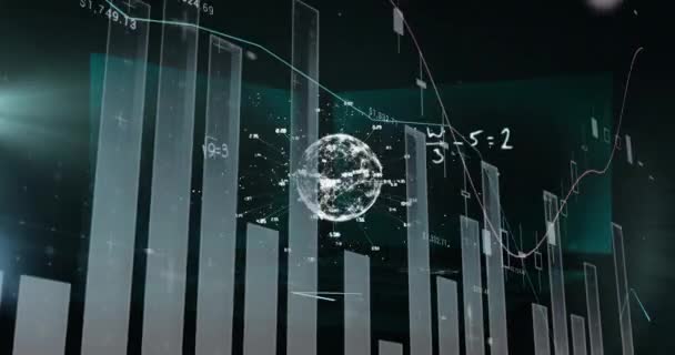 Animacja Przetwarzania Danych Finansowych Równań Matematycznych Czarnym Tle Globalny Biznes — Wideo stockowe