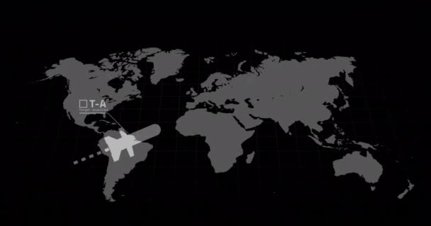 Animasi Digital Pemrosesan Data Peta Dunia Terhadap Latar Belakang Hitam — Stok Video