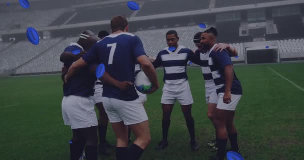 Animación Pelotas Rugby Con Texto Uruguay Sobre Diversos Jugadores Masculinos — Vídeos de Stock
