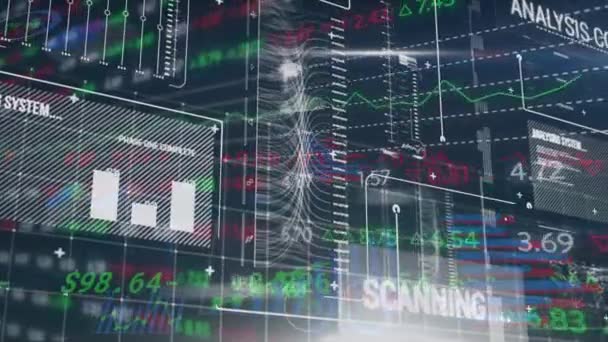 Animação Processamento Dados Sobre Fundo Azul Interface Digital Conceito Processamento — Vídeo de Stock